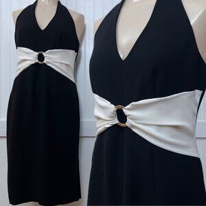 Donna Morgan Black Dress White Halter Neck Formal Dance Prom Wedding 4 LBD